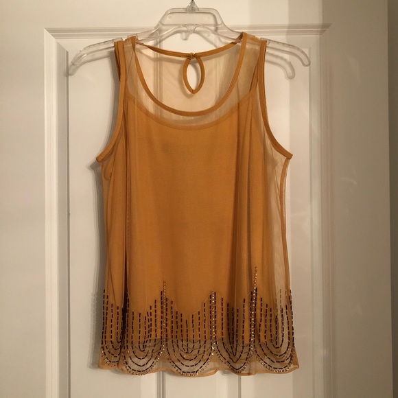 Tops - Mustard yellow tank top w/sheer embellishments 2pc
